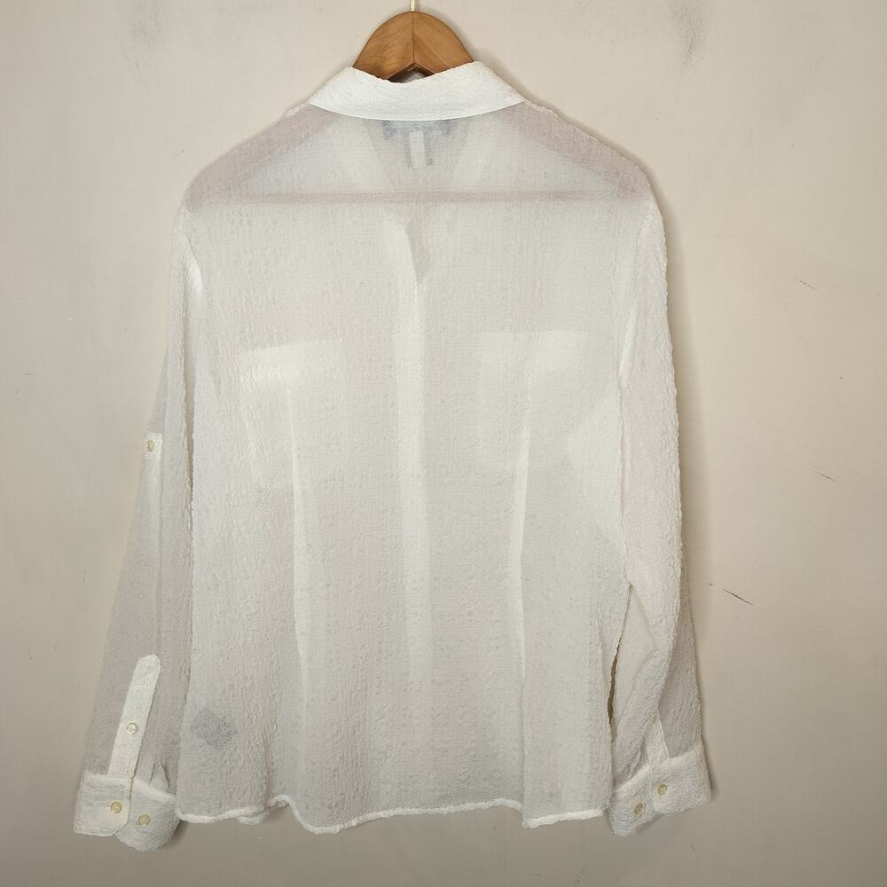 Evan Picone White Button Up Shirt Crinkle Tab Sleeve - Picture 9 of 9